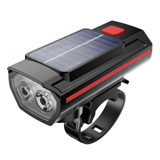 Universal Bike Front Light with Horn Multi-Functional Solar-Powered High Brightness Long-Range Illumination Bicycle Light