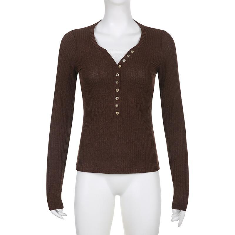 Y2k футболка с кружевными пуговицами Fairycore, милый укороченный топ в стиле ретро, ​​контрастный женский осенний пуловер в стиле Харадзюку, базовая вязаная футболка в Корейском стиле, эстетичная