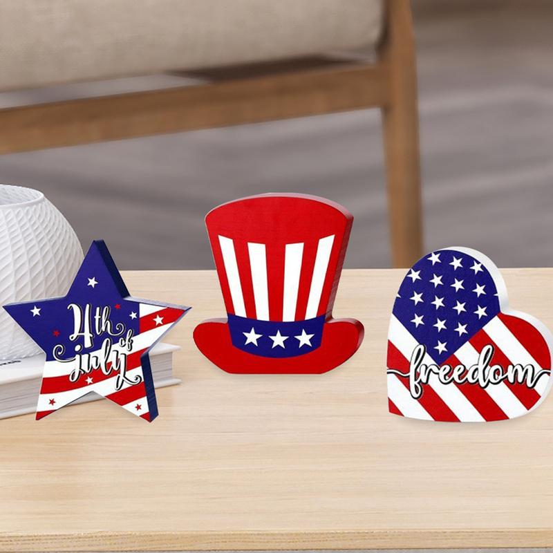 4Th Of July Patriotic Table Sign Patriotic Table Decor Rustic Memorial Strip Sign Desktop US Flag Pattern Centerpieces For