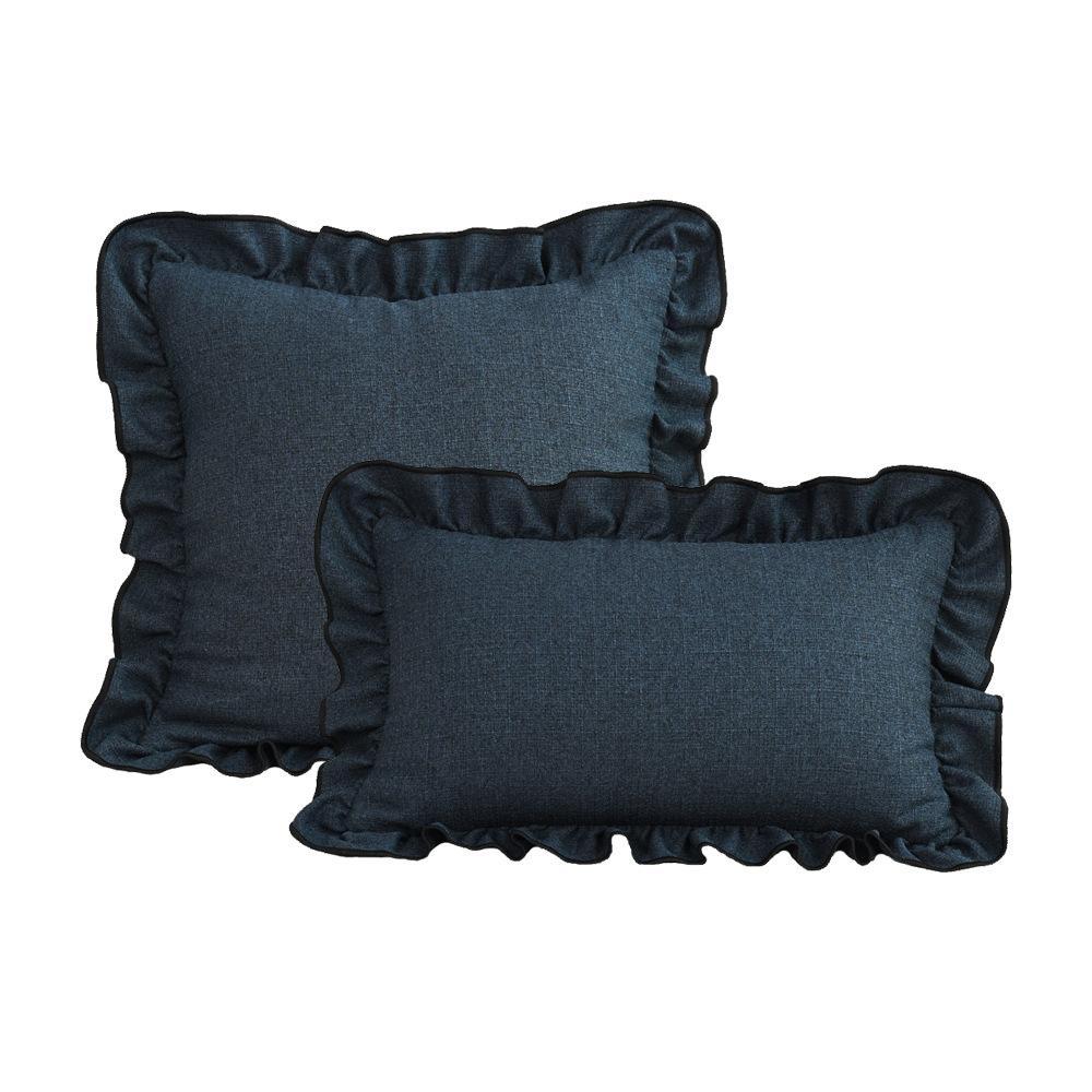 Ins Cotton Linen Pillow Cover Black Trim Scalloped Ruffle Edge Cushion Case Modern Farmhouse Decorative Throw Pillowcase Sofa Bed Cover