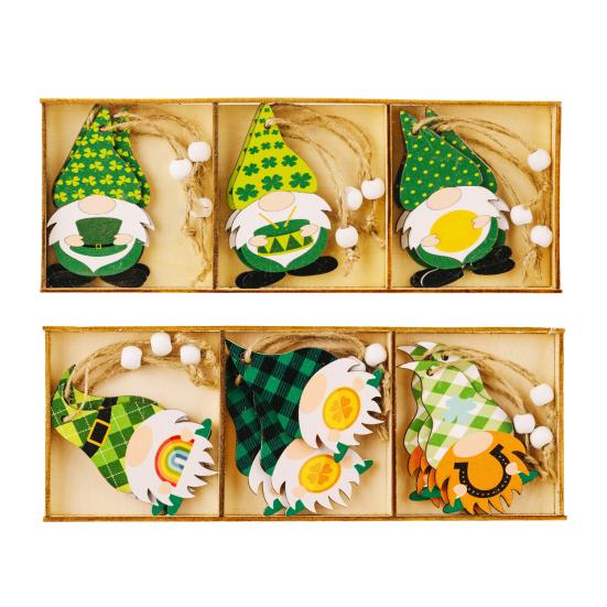 9 шт/коробка ул.. День Святого Патрика Подвески в виде гномов Мультфильм Подвесное отверстие Деревянные бусины Декор Трилистник с принтом Окна Двери Садовые украшения Празднование ирландского дня