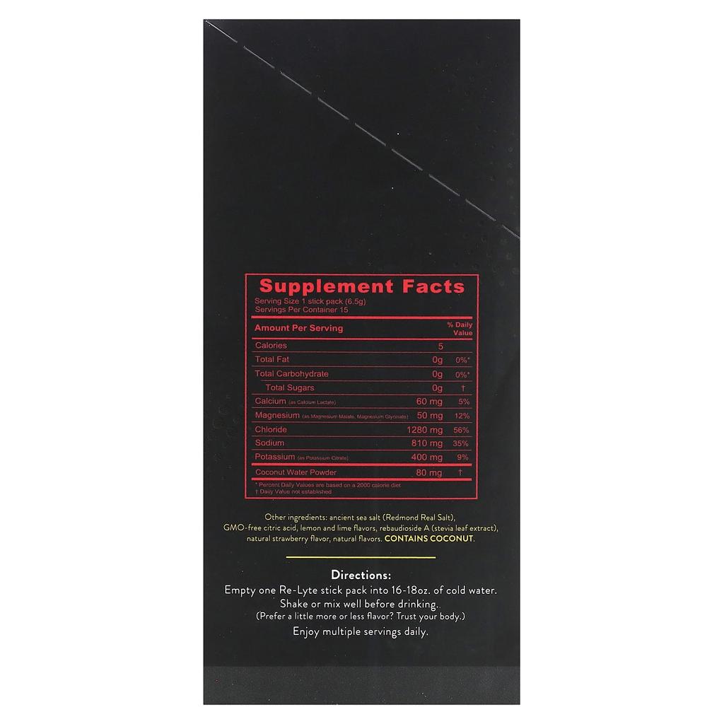 Redmond Trading Company Re-Lyte, Electrolyte Mix, Strawberry Lemonade, 15 Stick Packs, 0.23 Oz (6.5 G) Each