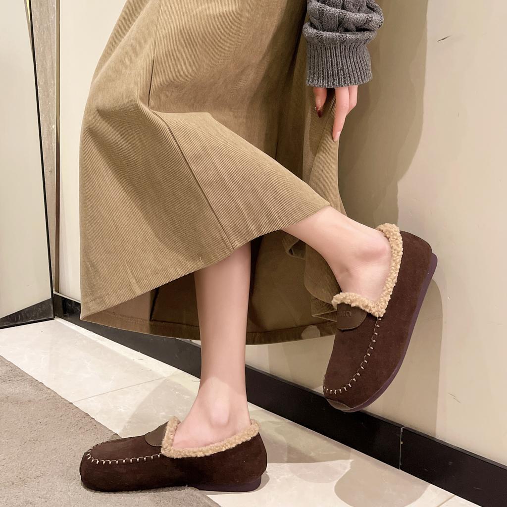 CRLAYDK Winter Women's Soft Faux Fur Lining Moccasins Suede House Warm Indoor Outdoor Loafers Slip On Ladies Work Flat Shoes