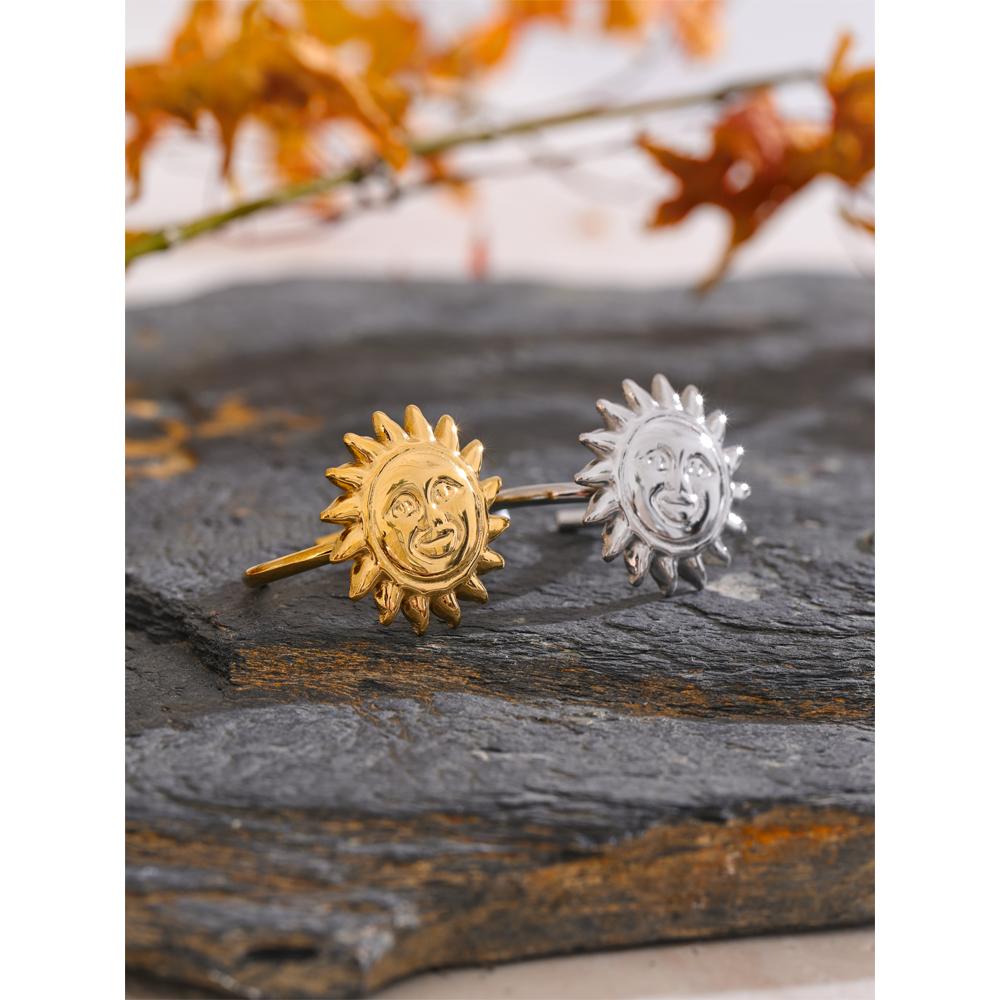 Yhpup Wholesale Stainless Steel Trendy Metal Sun Open Ring Adjustable Fashion 18k PVD Plated Charm Finger Jewelry Recyclable