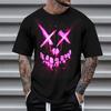 Summer Round Neck 3D Neon Graffiti Skull Graphic Print Top Fashionable Casual Short Sleeved Men's T-shirts