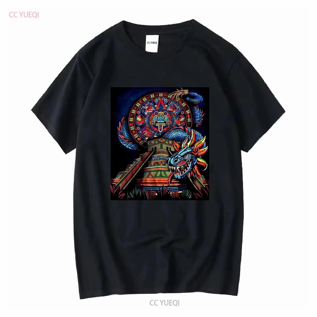 Unisexs Aztec Calendar Serpent T Shirt Vibrant Tribal Design Vintage Washed Fashion Stylish Breathable Versatile Soft Homme