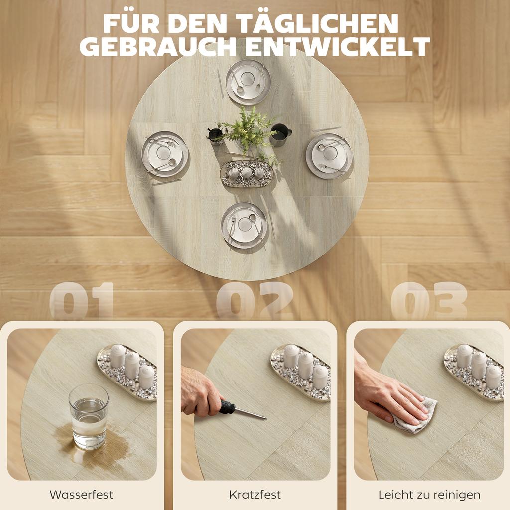 Folding Table, Table with Fold Function and Open Shelf, Rolling Kitchen Table for Dining Room, Small Spaces, Natural