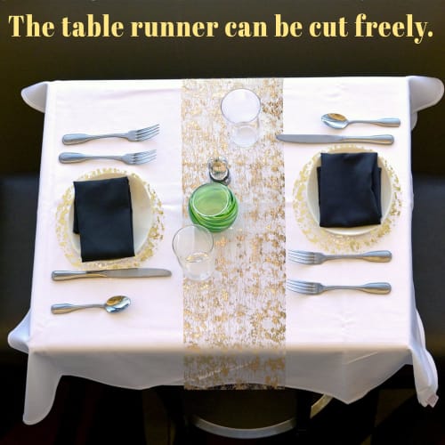 URROMA Disposable Gold Placemat Set, Dining Mat, Gold Foil Grid Table Runner, Sequin Glitter Foil, Metallic Gold Thin Mesh Table Decor, 11 Pieces