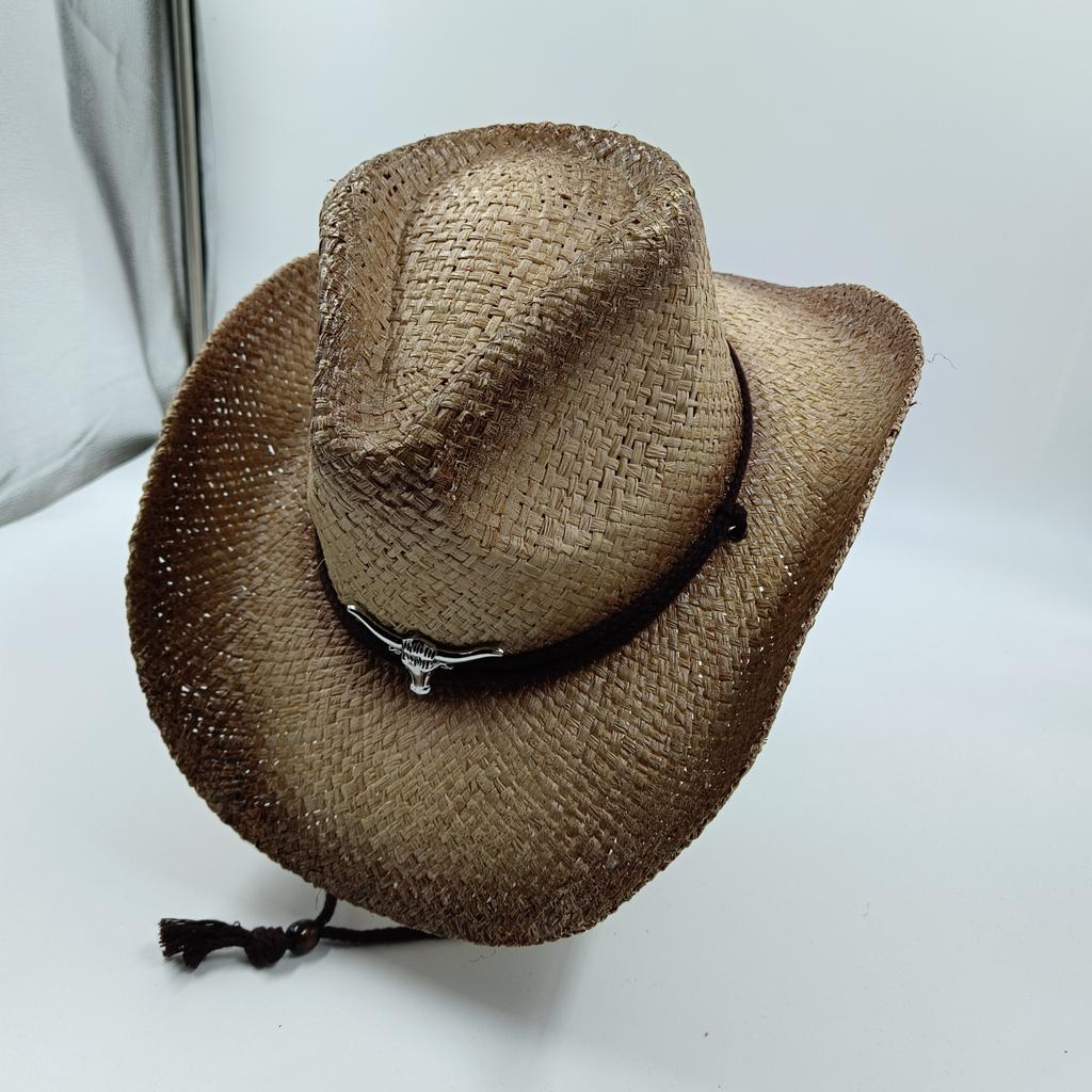Three-dimensional Embroidery Handmade Straw Hat Western Cowboy Hat Men Cap Outdoor Women Hat Light Luxury