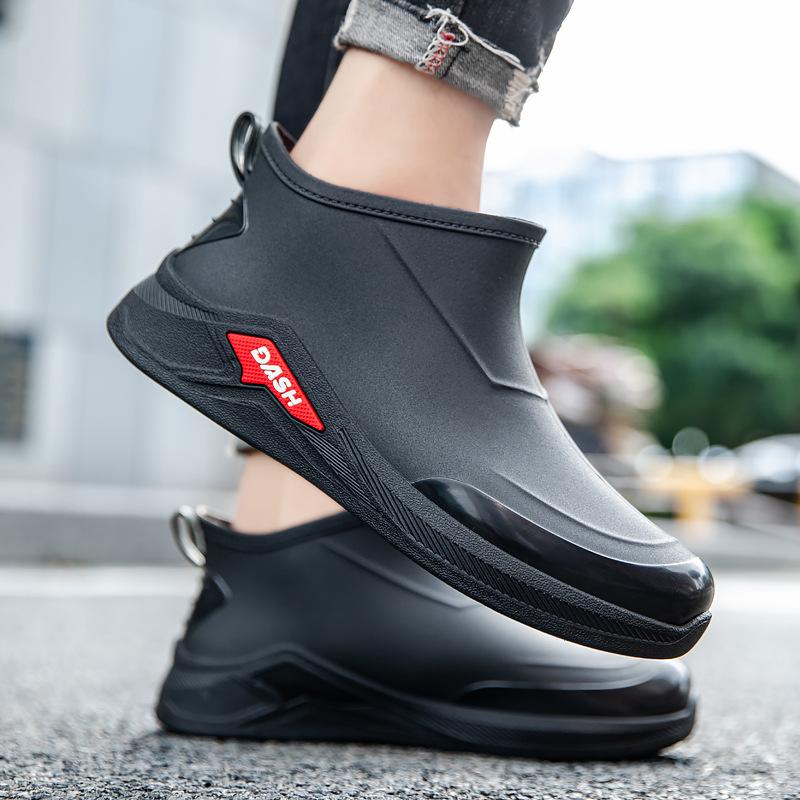 Мужские модные короткие непромокаемые сапоги, нескользящие, водонепроницаемые, кухонные, резиновые сапоги, мягкая подошва, износостойкая обувь для автомойки, для работы и отдыха на воде