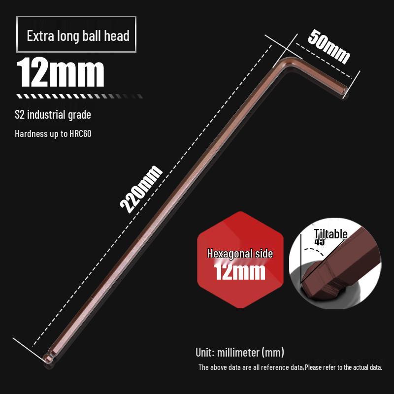 Высокопрочный S2 Шаровая головка L-образный Удлиненный шестигранный ключ, Внутренний шестигранник 6-гранный, Размеры 2,5 мм и 4 мм