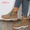Aphixta Plush Lining Warm Winter Shoes Woman Lace Up Height Increasing Chunky Sole Ankle Boots Ethnic Big Size 43