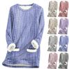 Women's Round Neck Top Printing Thickened Plush Cashmere Warm Long Top