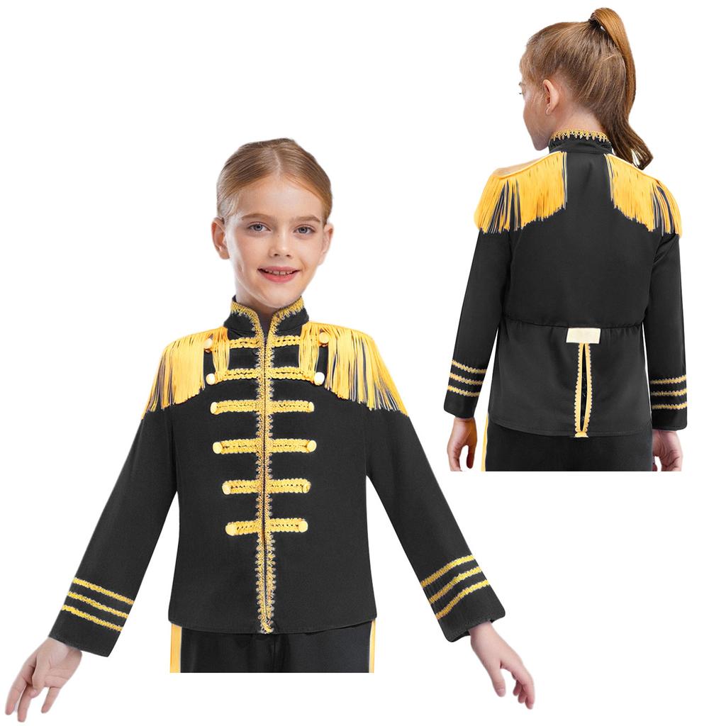 Children's 60s Rock Band Costume - British Star Style Gold Lace Top with Long Sleeves for Music Cosplay