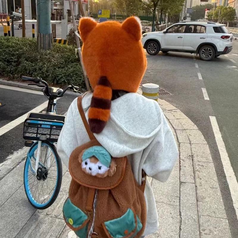 Маленькие енотовые наушники защищают уши, двигаются, милая плюшевая шапка-панда, женская зимняя теплая шапка-пуловер