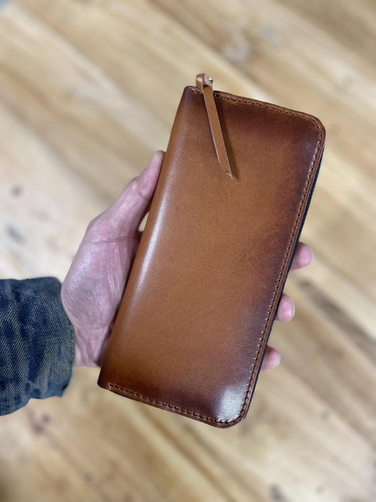 atelierCODEL Long Wallet with Round Made with Genuine Tochigi Made In Japan Men's Zipper, Leather, (Hand-Dyed Brown)