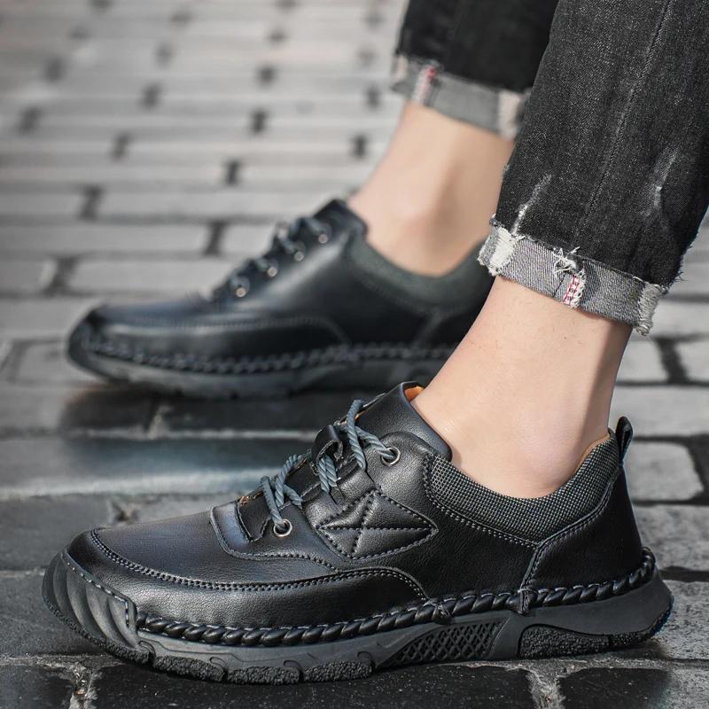 Удобные балетки Кожаная мужская повседневная обувь Классическая шнуровка Обувь для улицы Элегантная офисная мужская обувь Обувь для пешего туризма Мужские кроссовки для ходьбы