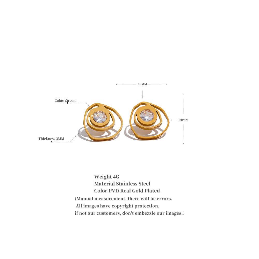 Yhpup New Stainless Steel Geometric Round Irregular Stud Earrings Fashion Cubic Zirconia Metal Temperament Jewelry for Women