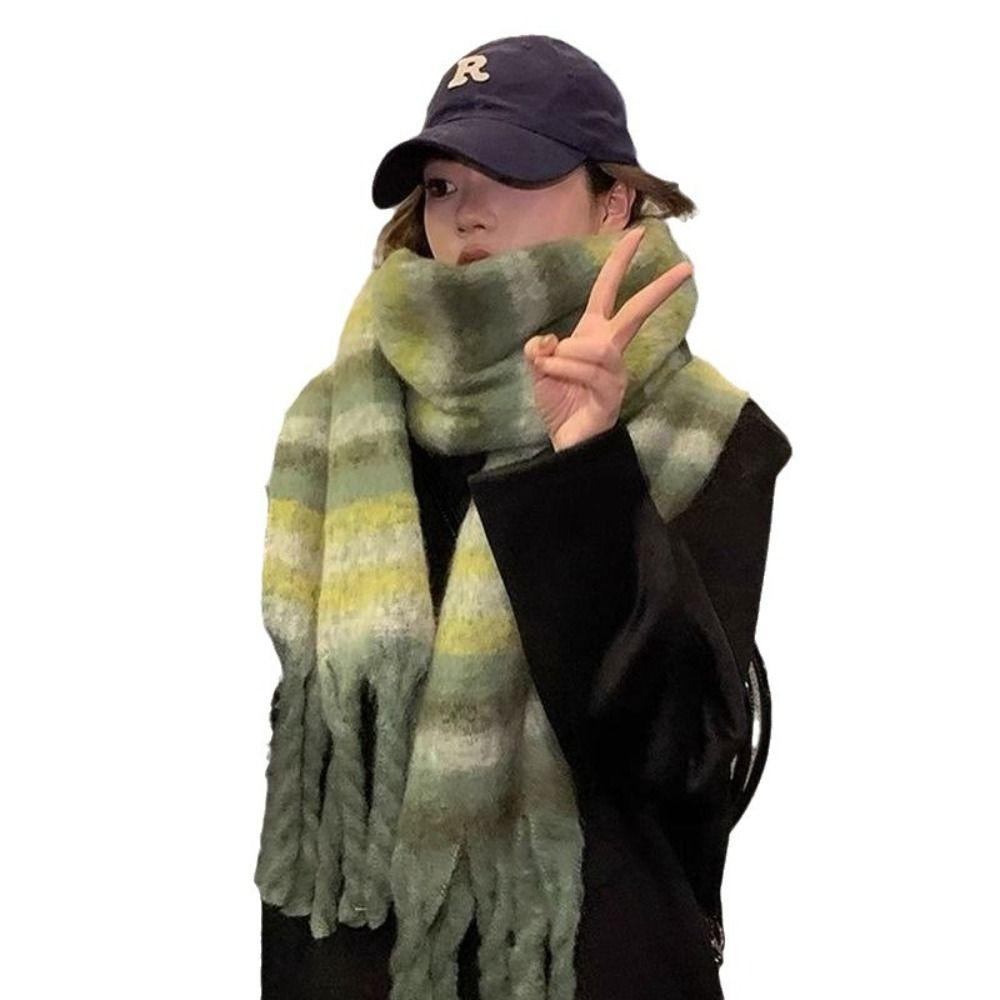 Warm Winter Cashmere Scarf Stripe Pattern Thickened Shawl Wrap New Long Tassel Scarves Women