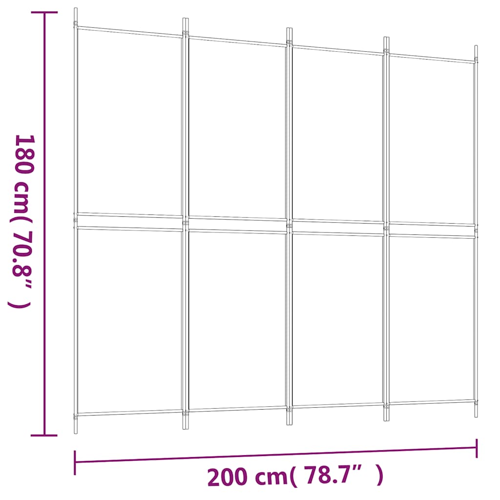 4 Piece Black Folding Screen 200 x 180 cm Fabric