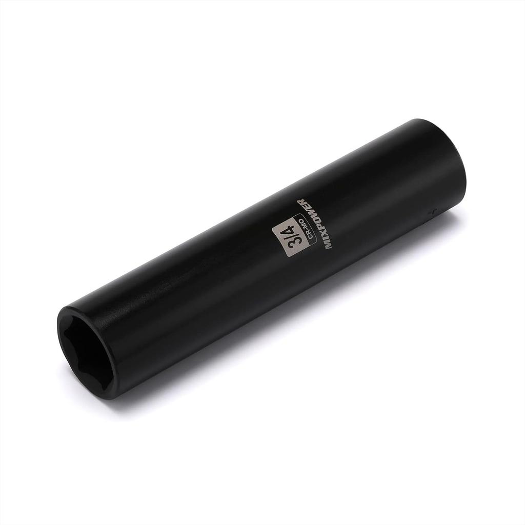 MIXPOWER 1/2" Привод. x 3/4 дюйма, Сверхдлинная, Глубокая, 6-гранная, Ударная, Легированная Сталь Cr-Mo, Дизайн с Радиусными Углами, Двойная Маркировка Размеров, Длина 5 дюймов