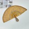Handmade Straw Weaving Fan Natural Sea Grass Raffia Hand Fan Semicircular Woven Palm Leaf Handheld Fan Summer Cooling Fan Wedding Party Decoration
