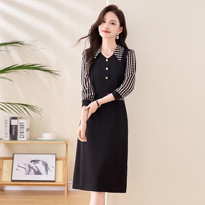 Весеннее клетчатое платье 2025: Женская стильная рубашка с отложным воротником, большого размера, с приталенным дизайном пэчворк (LX256)