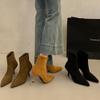 Французские остроносые полусапожки на тонком каблуке из замши и ботильоны для женского осенне-зимнего сезона 2025 года, новые ретро эластичные универсальные тонкие короткие сапоги