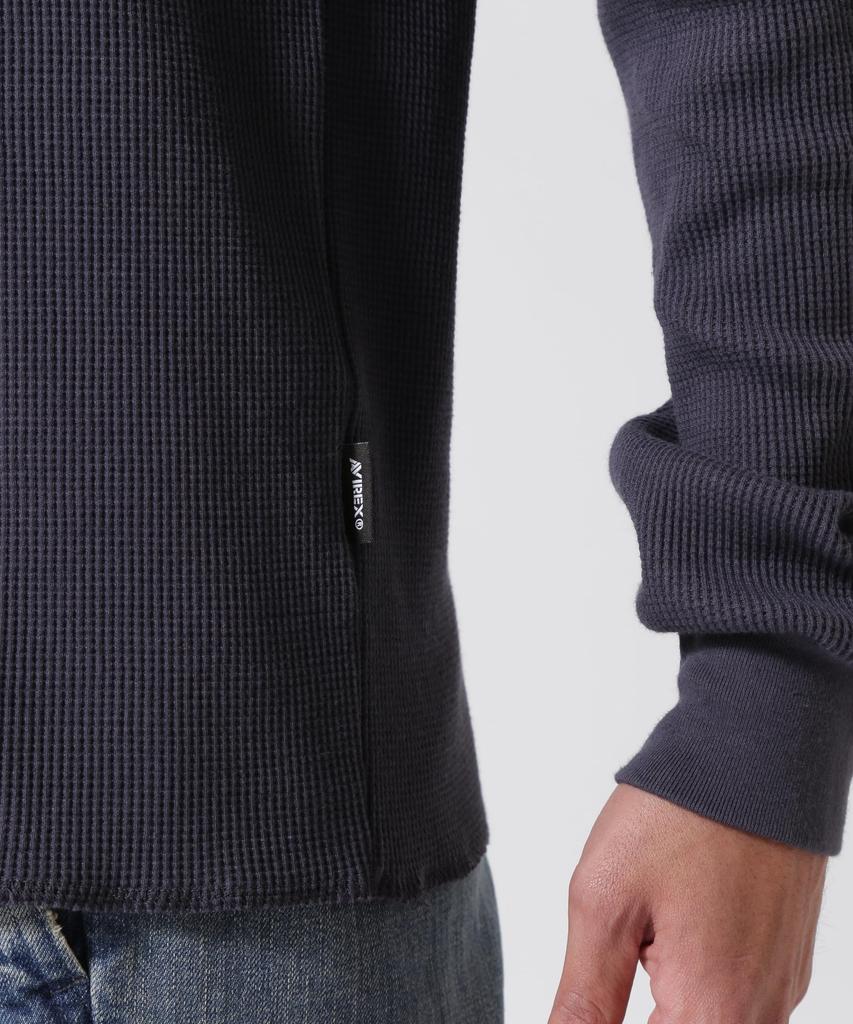 AVIREX MINI WAFFLE Long Sleeve Size T-SHIRT, Men's T-Shirt, M, 410, Charcoal, 783-5130015