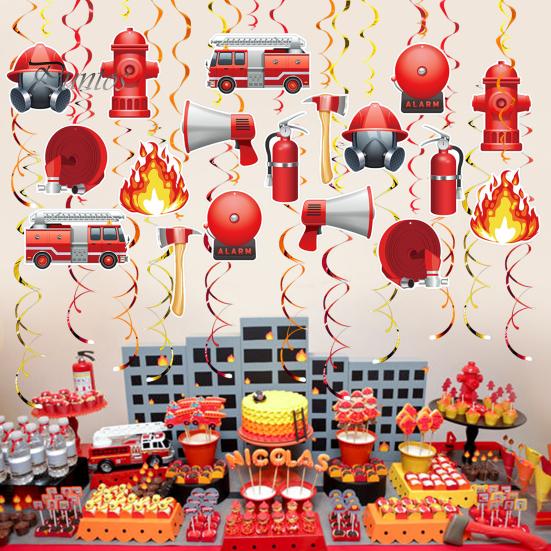 1 комплект подвесных вихревых украшений в виде пожарной машины, сувениры для вечеринки в стиле пожарного, потолочный декор, подвесные вихри для вечеринки в стиле пожарного, дня рождения, детского душа