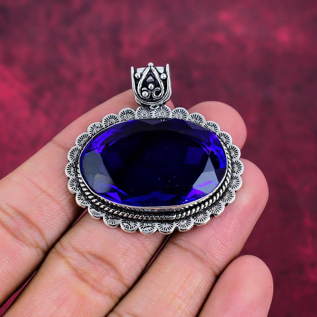 Подвеска с синим сапфиром, подвеска из драгоценного камня ручной работы, подвеска из стерлингового серебра 925 пробы, антикварные ювелирные изделия, для подарка на помолвку