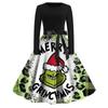 Women's Christmas Print Flare Dress For Women Long Sleeve Dress Party Casual Dresses
