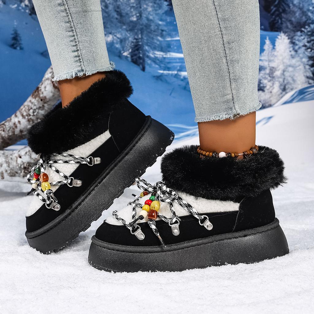 Модная женская обувь Модные зимние сапоги из короткого плюша с перекрестной шнуровкой Женские 2025 Зимние из искусственного меха с круглым носком и мягкой толстой подошвой