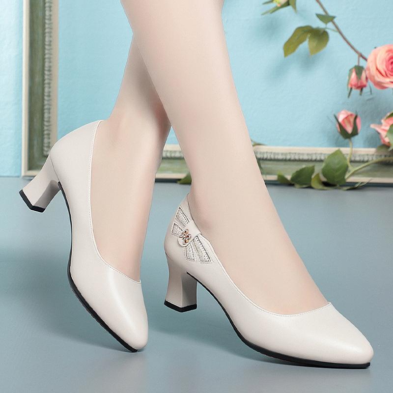 Туфли из мягкой кожи и мягкой подошвы для женщин, Туфли на среднем каблуке для женщин, Рабочая обувь, Женская кожаная обувь