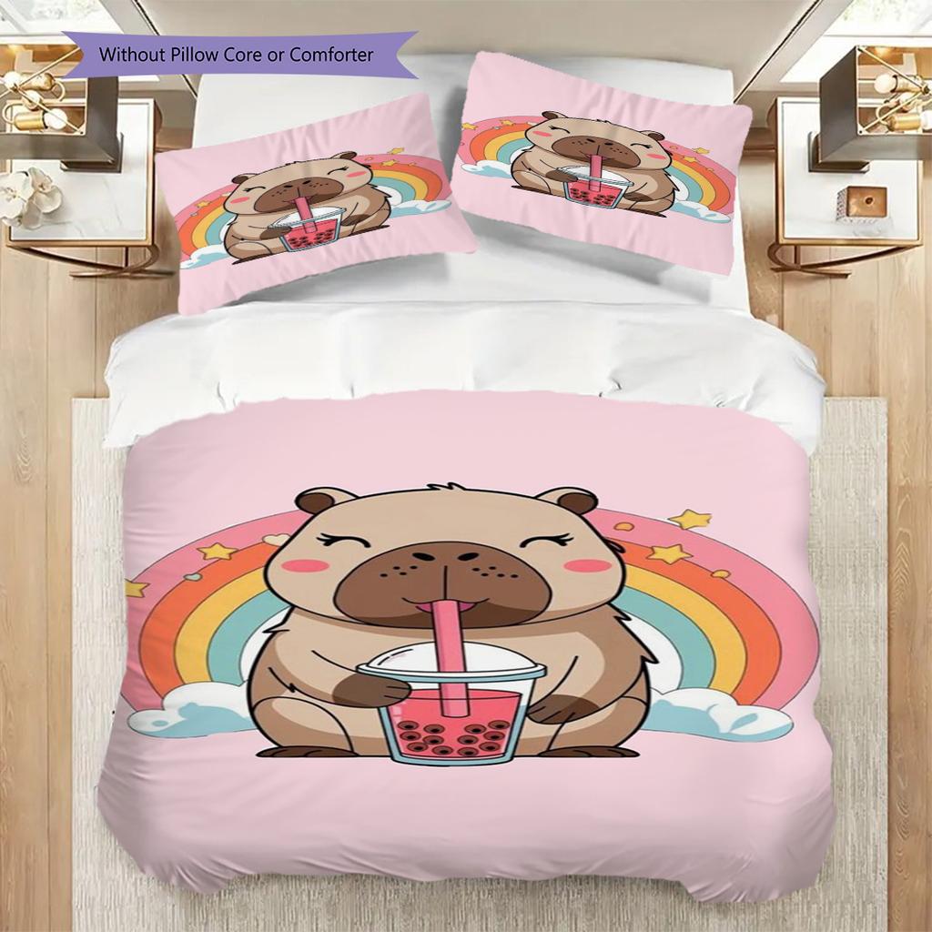 Sweet Sip Rainbow Bedding (1 * duvet cover + 2 * pillowcase, without core) 2D Flat Duvet cover and pillowcase Bedding set Soft and comfortable