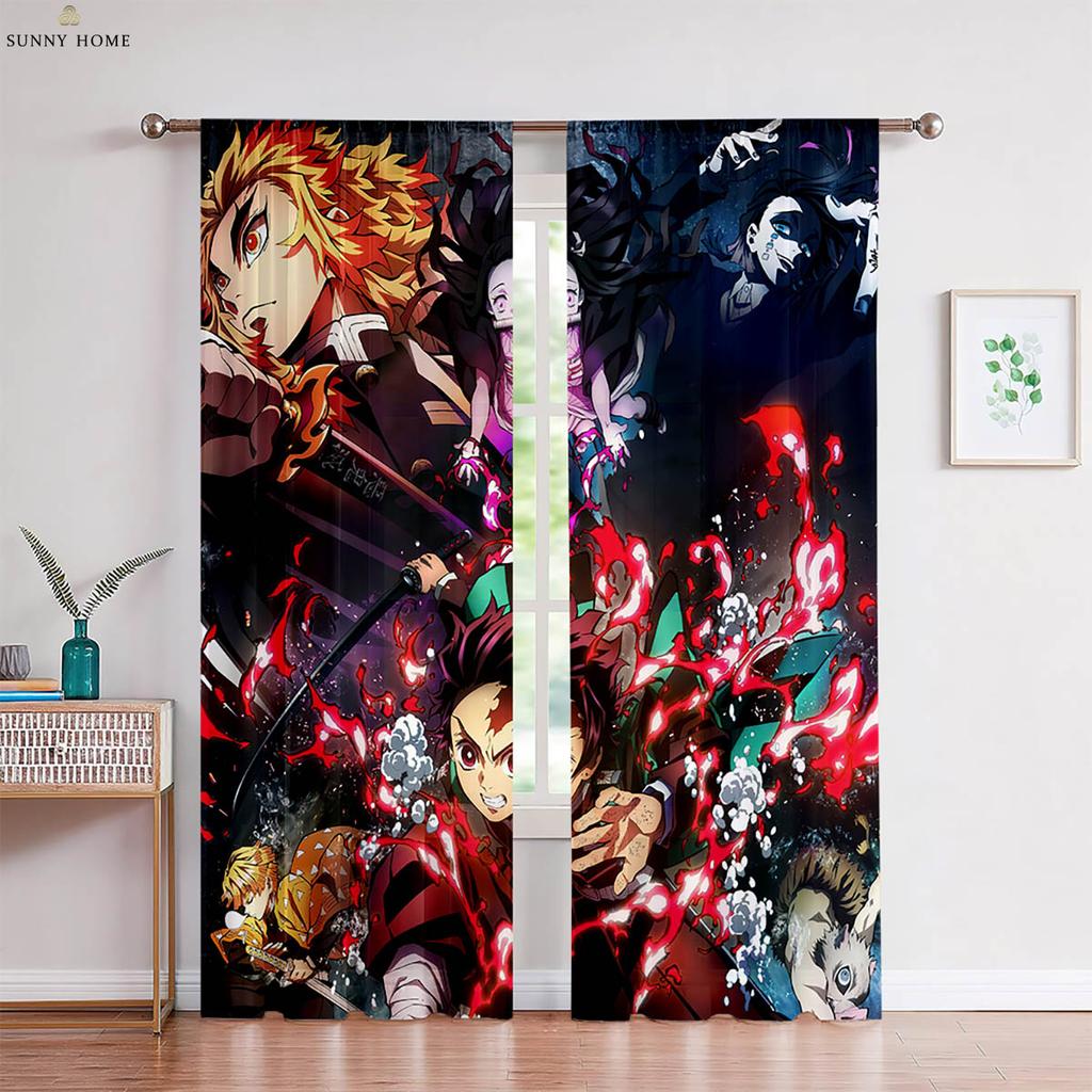 Hot-Blooded Girl Anime Printed Curtains Suitable For Children's Room Dormitory Living Room Study Room Decorative Curtains 2 PCS