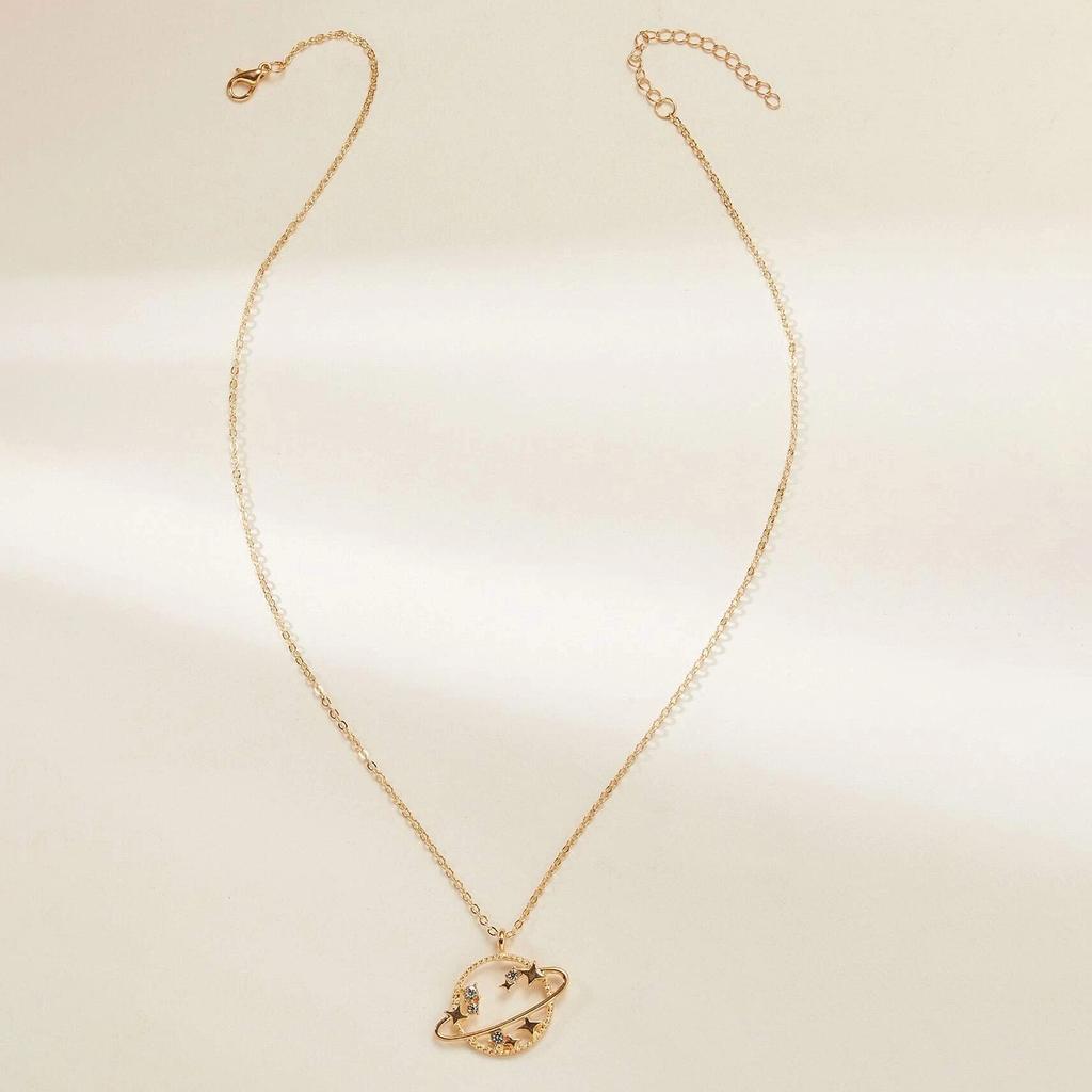 New, Fashionable Alloy Hollow Diamond-encrusted Planet Necklace, Simple Star Rhinestone Small Universe Women's Necklace