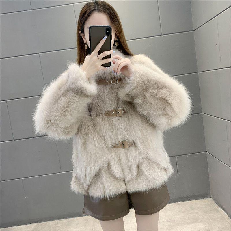 Искусственный мех лисы, молодой искусственный мех 2024, новый женский короткий модный пух корейской версии, утолщенное пальто, зима