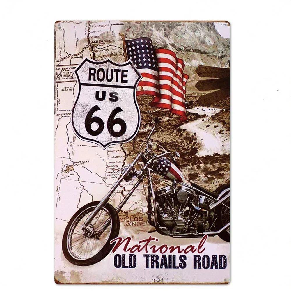 Сувенирная номерная табличка Route 66, Американский металлический знак для авто 20x30см
