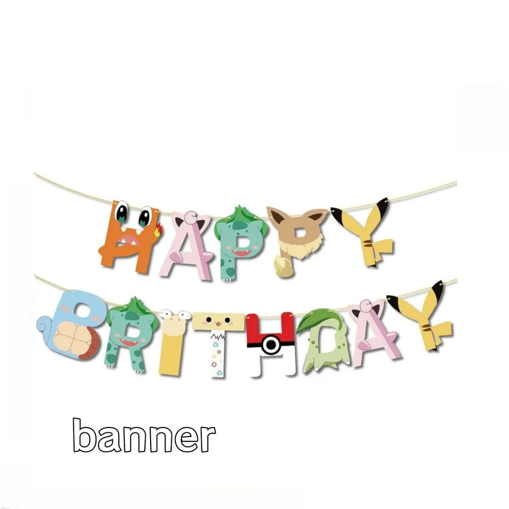 Баннер с покемонами на день рождения, украшение для вечеринки, флаг Пикачу, баннер для детского душа, подарки для мальчиков, товары для декора вечеринки