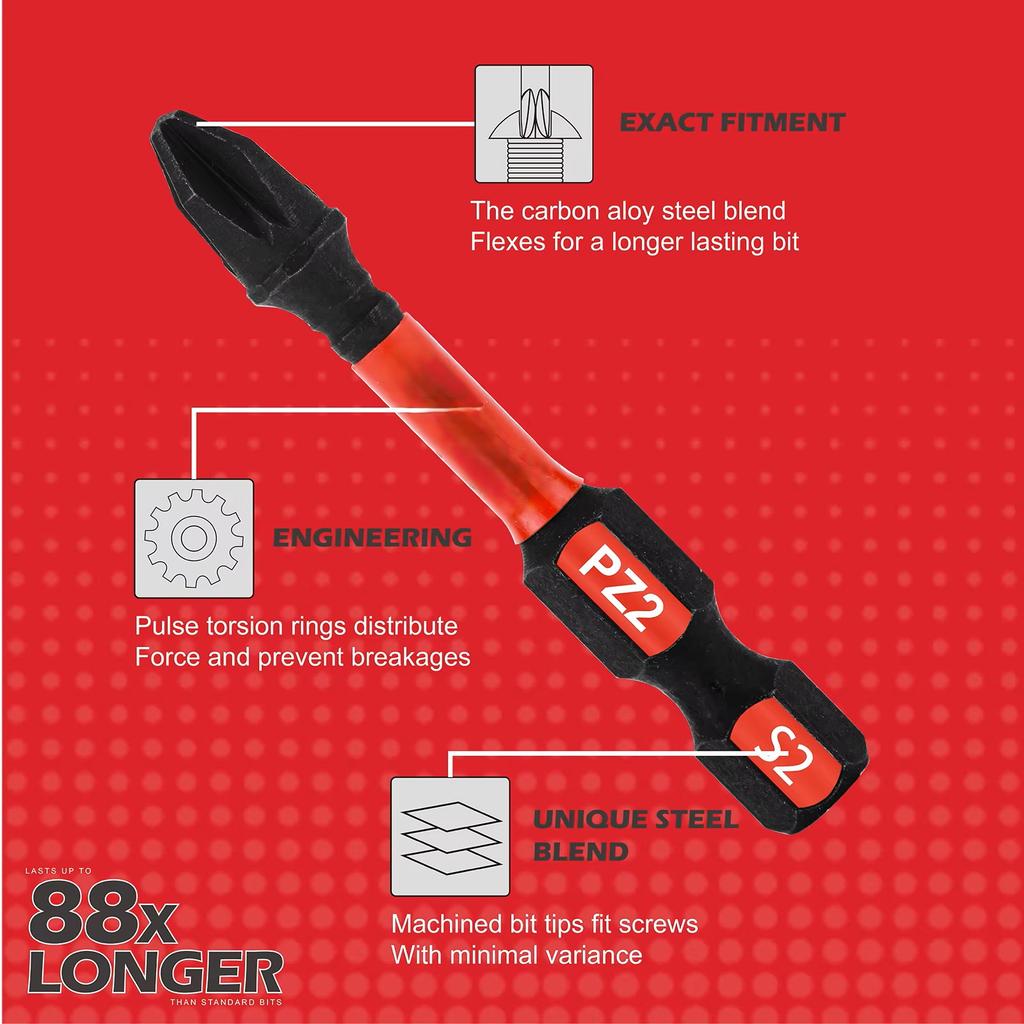 Набор силовых бит Pozidriv #2 PZ2 для ударной отвертки, биты из легированной стали S2 с органайзером для хранения