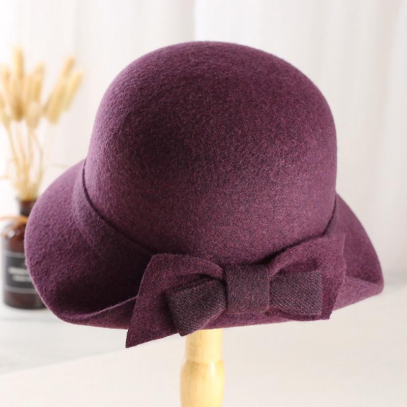 Autumn and Winter Women's High-end Hats, Middle-aged Mother Hats, Top Hats, Woolen Bows, Basin Hats, Fashion Hats, Ladies