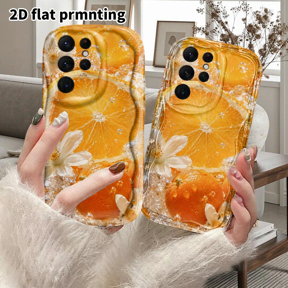 Phone Case: 2D Flat Samsung Galaxy A34 A35 M05 M06 S20 S22 S21 FE Plus 5G Protective Case, Couples Style, Frosted Orange Flower Fruit, Christmas and H