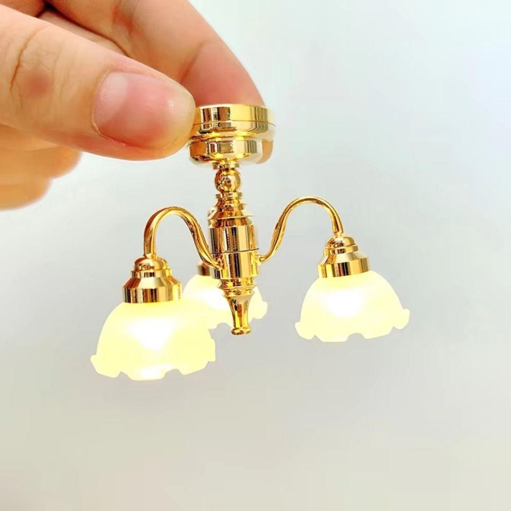 1/12 Scale Dollhouse Chandelier Model Creative Mini Gothic Desk Lamp Doll House Decor