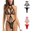 Sexy Mesh Faux Leather Cutout Zipper One-piece Bikini Sexy Underwear
