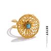 Trending Stainless Steel Natural Stone Flower Hollow Adjustable Ring 18K Golden PVD Plated 2025 Finger Jewelry Gift