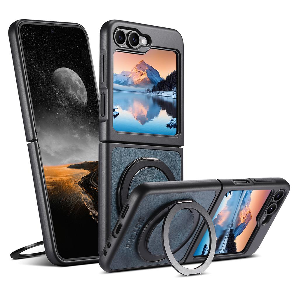 SUTENI G3 For Samsung Galaxy Z Flip5 5G Magnetic Case Waxy Texture Rotating Kickstand Leather Phone Back Cover