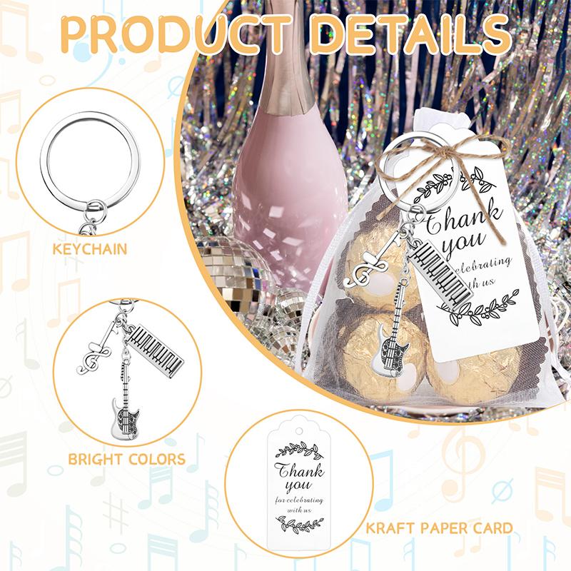 20 наборов музыкальных сувениров для вечеринки, оптом, музыкальные брелоки с карточками, мешочек из органзы для дня рождения, музыкальной тематической вечеринки, декора, принадлежностей