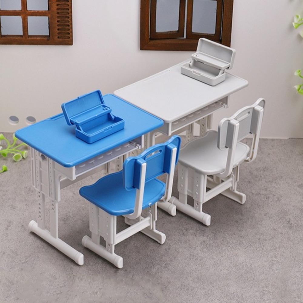 1set Chairs Furniture Model Miniature School Desks Miniature Toy Pretend Play Desk  Doll Accessories