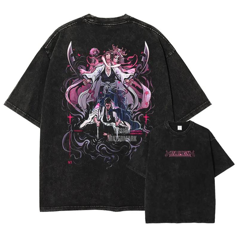 Bandai Аниме B-Bleach Футболка Винтажная Стиранная Унохана Ретсу Футболки Ретро Харадзюку Ренджи Урю Ичиго Топы Футболки Мужские